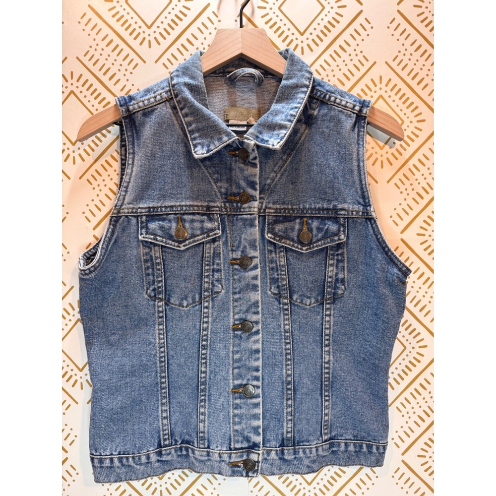 Vintage Denim Vest Size M Blue Classic Western Boho Indie Cotton Summer Festival